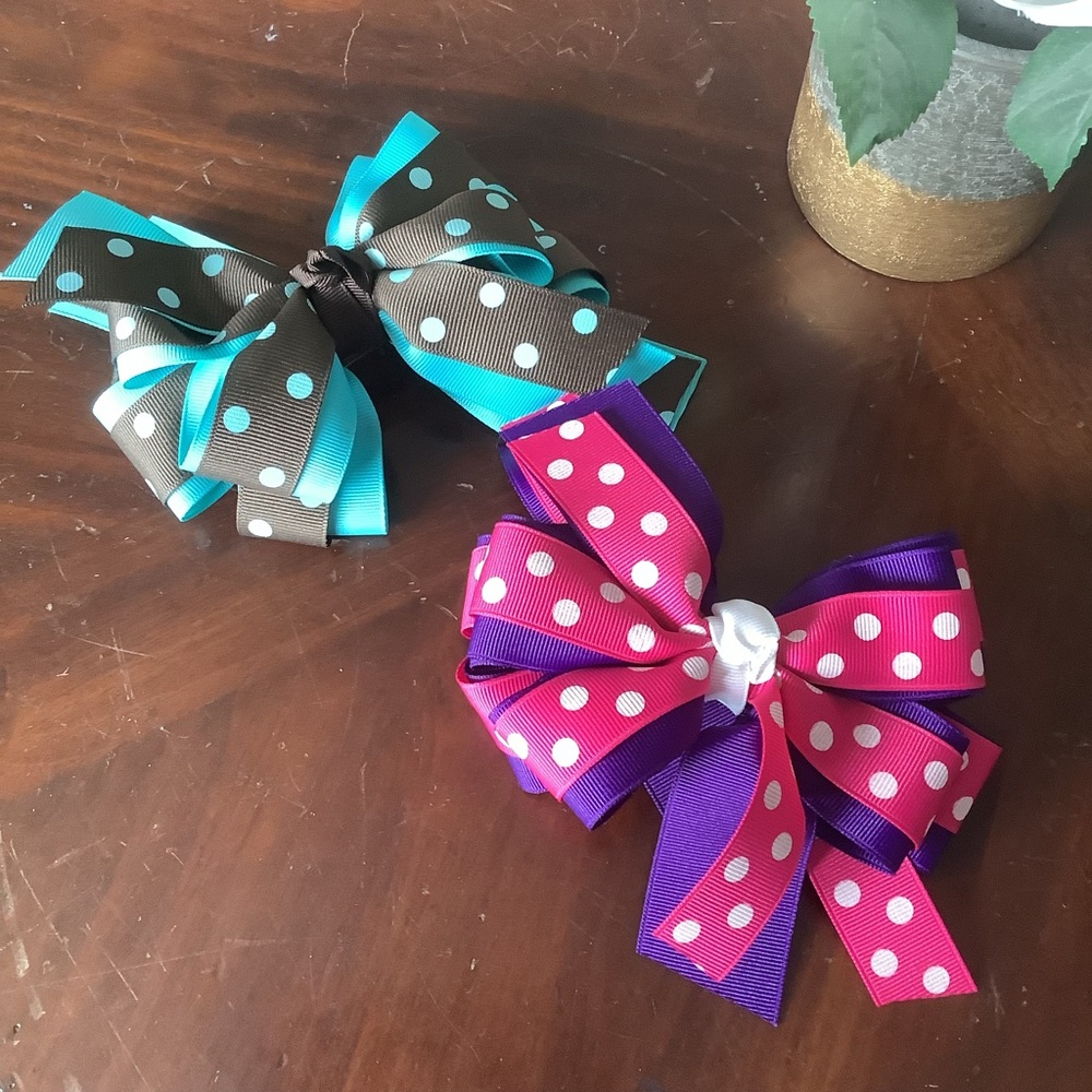 BOGO 🥳 Polka dot little girls hair bows | brown blue | pink purple | barrette